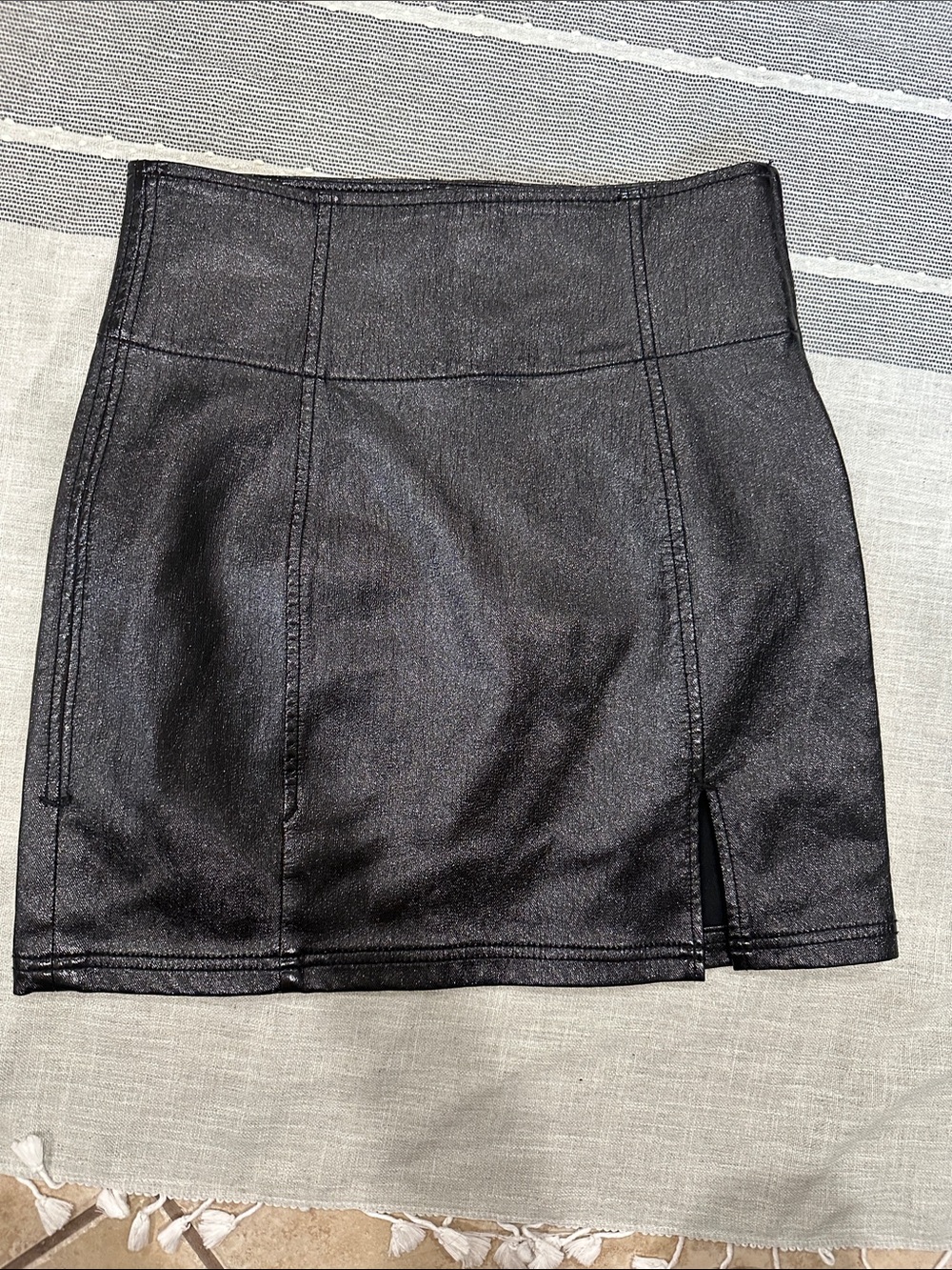 Free People Black Mini Skirt with Front Slit Paneling